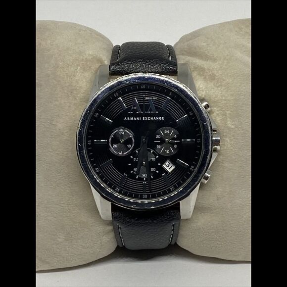 Armani Exchange AX2084 Men's Black Leather Analog Dial Quartz Wrist Watch EY432 - Picture 1 of 12